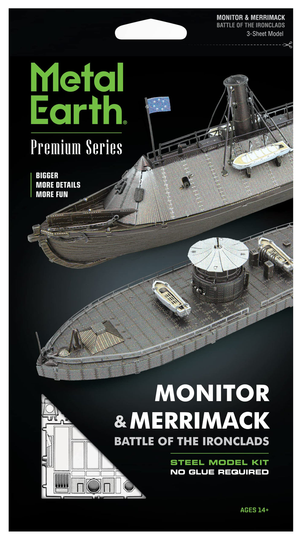 Metal Earth Fascinations completed monitor-merrimack stands on display.