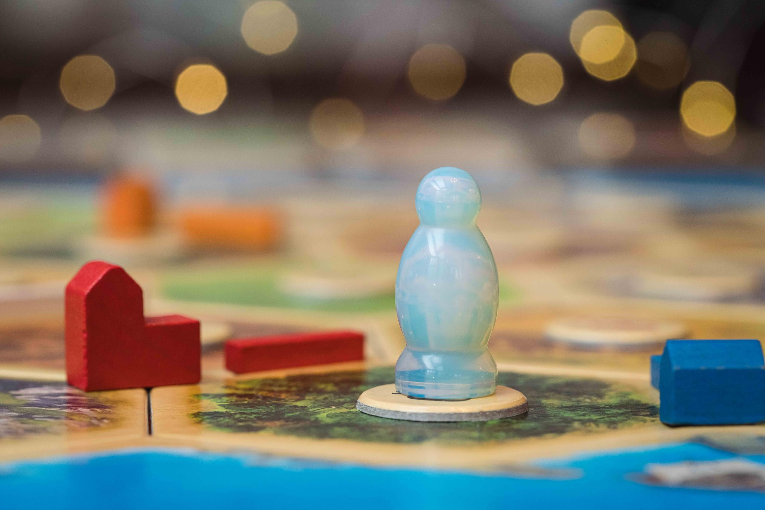 FanRoll CATAN night setup with metal dice and opalite robber