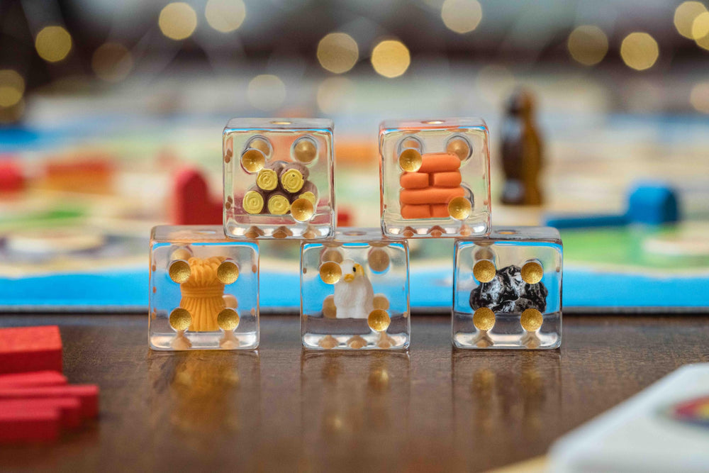Metallic Dice Games FanRoll resin dice, CATAN inclusion kit for enhanced play