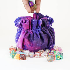 Nebula velvet FanRoll bag opened showing separate compartments for dice