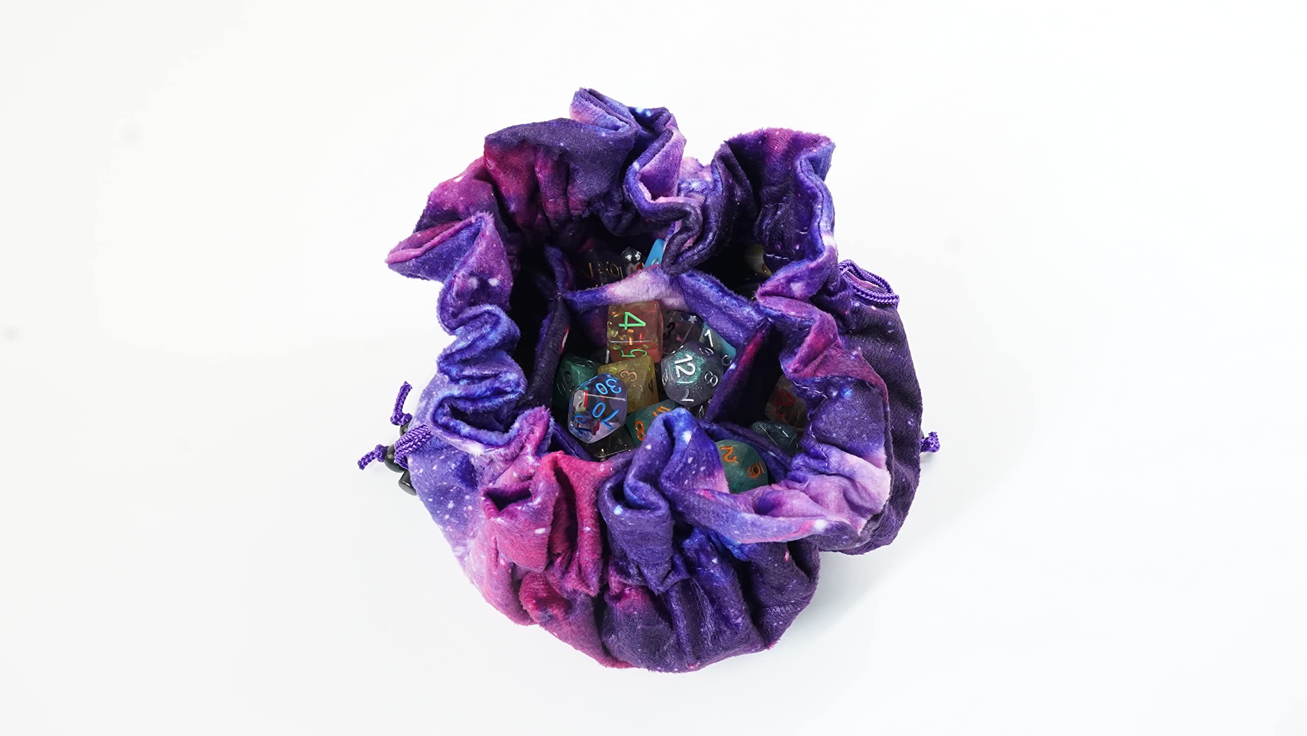 Spacious interior of FanRoll Nebula velvet bag suitable for many dice