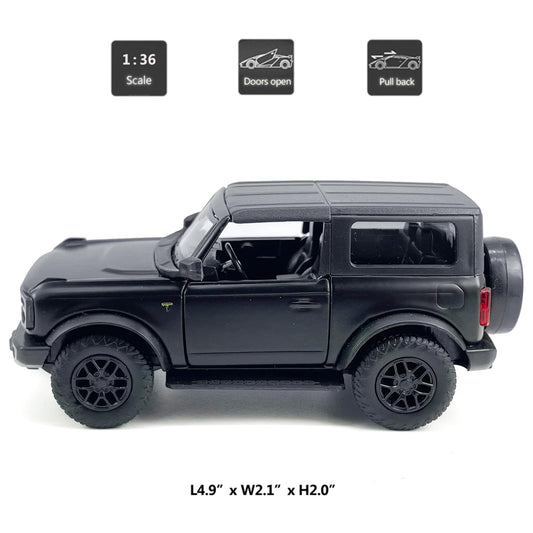 Metanyl Bronco 1:36 pull-back action invites interactive play and collection.