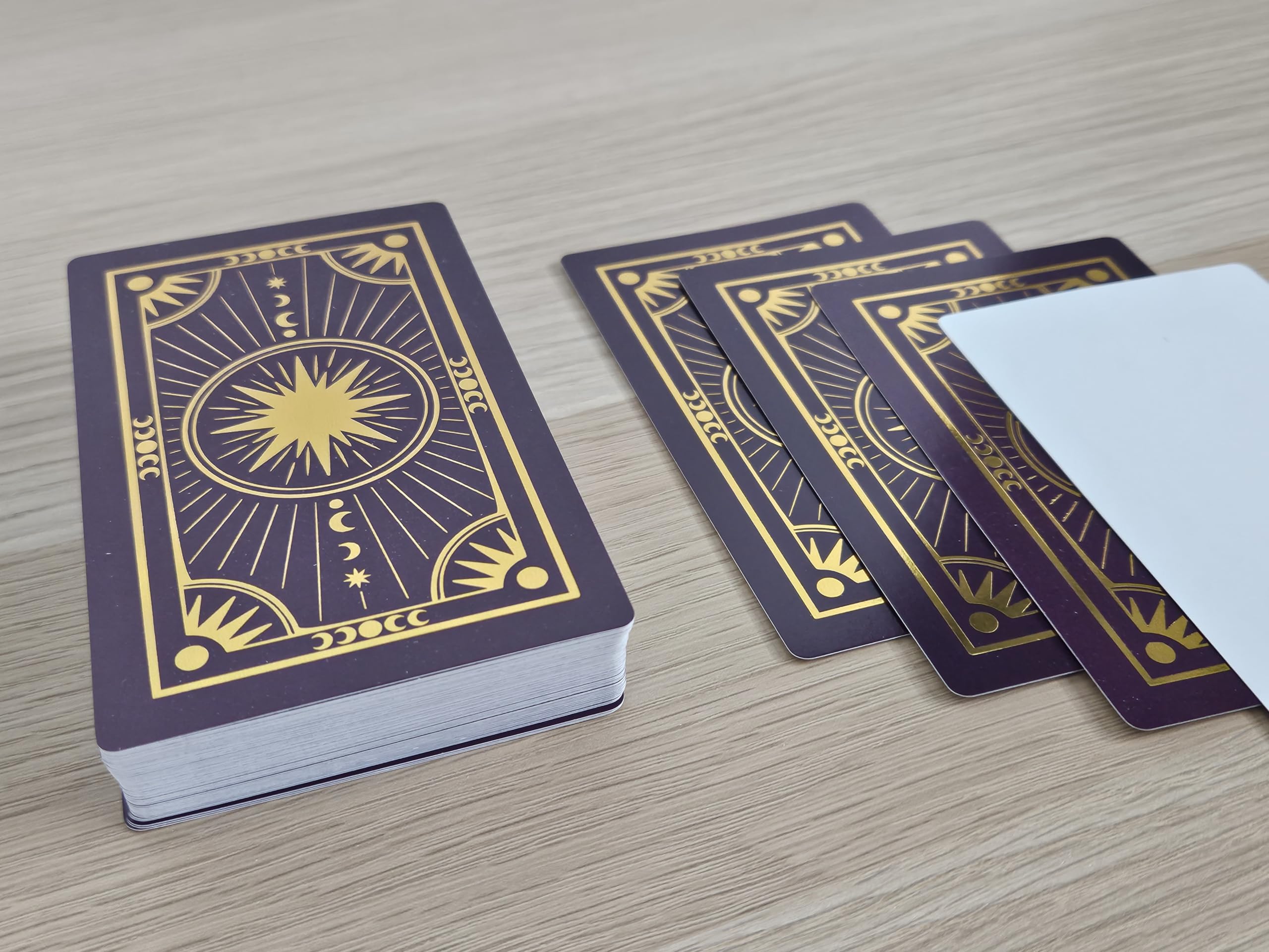 Metaphoracle blank back design enables custom messages for bespoke divination prompts.