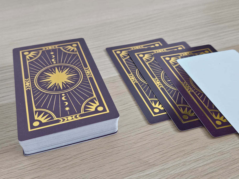 Metaphoracle blank back design enables custom messages for bespoke divination prompts.