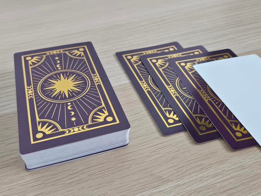 Metaphoracle blank back design enables custom messages for bespoke divination prompts.