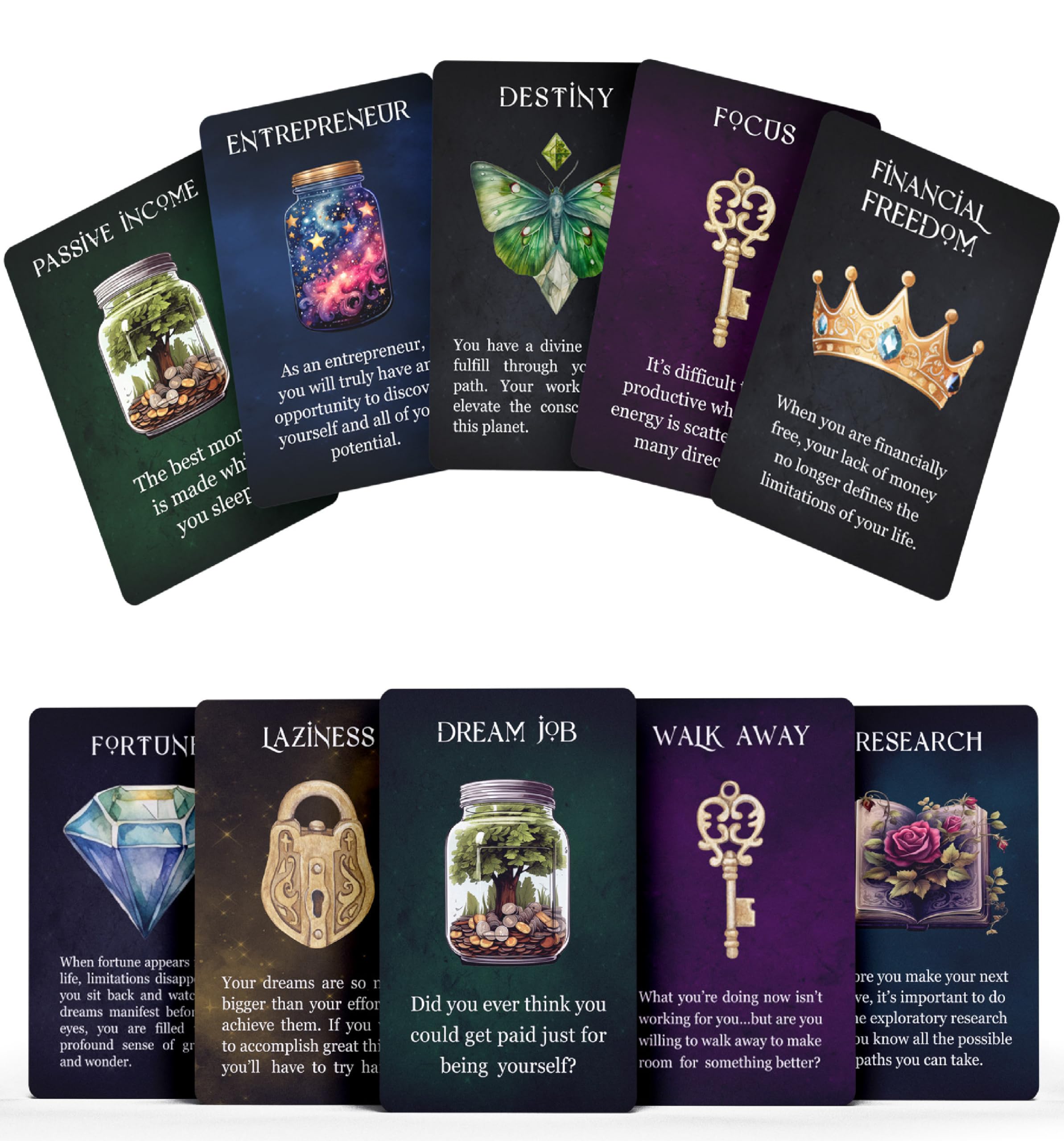 Metaphoracle card metallic gold foil detail reflects luxury visuals for meditative wealth focus.