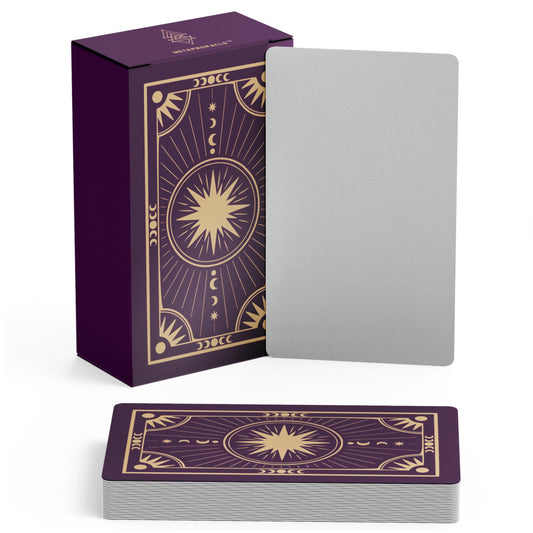 Metaphoracle Create Your Own Oracle Cards front featuring celestial sunburst for personalized readings.