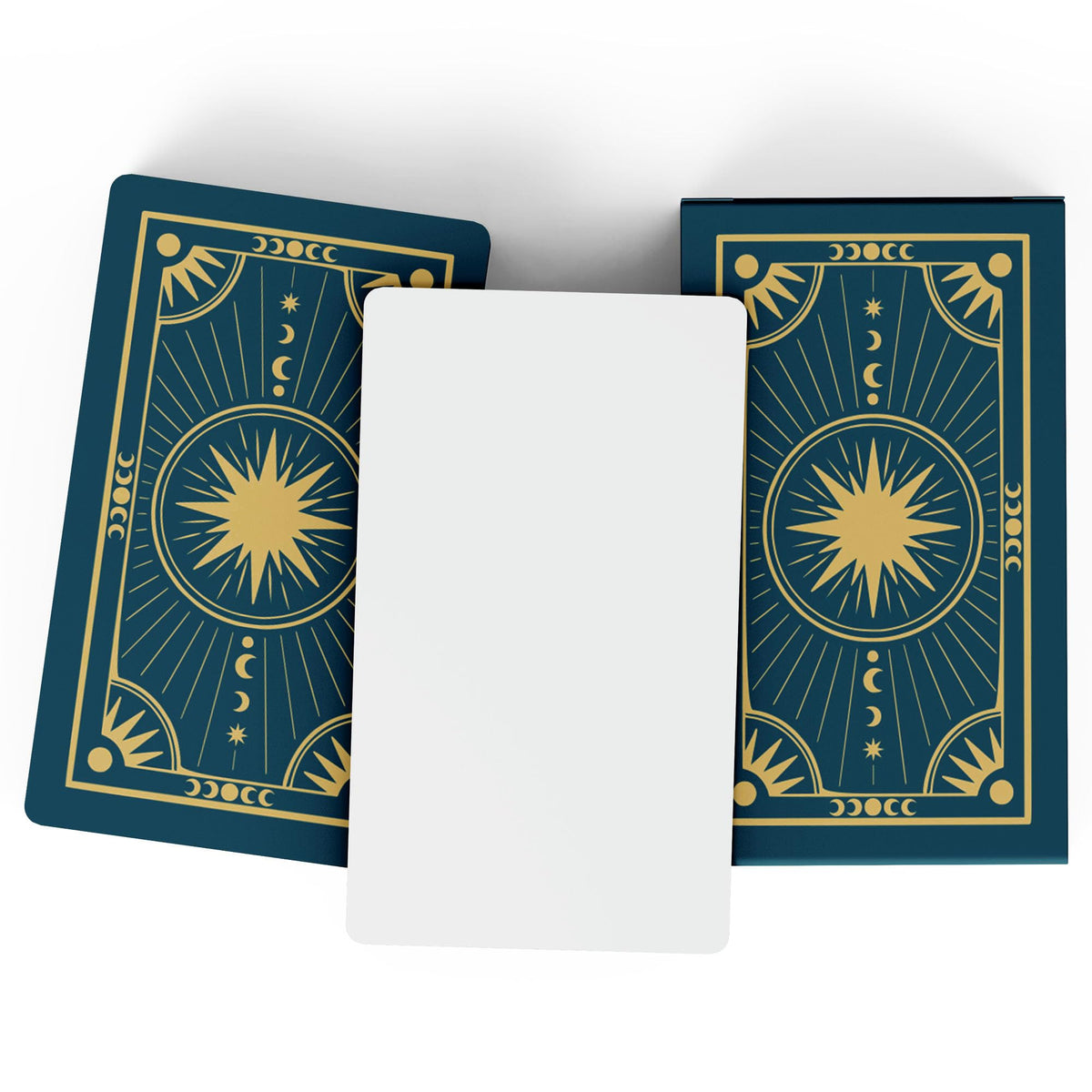 Metaphoracle Create Your Own Oracle Cards front Celestial sunburst design for personalized readings.