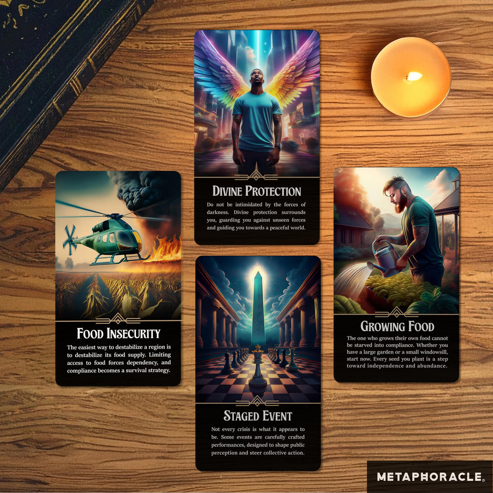 Card artwork of Metaphoracle Illuminati Oracle emphasizes symbolic themes for reflection.