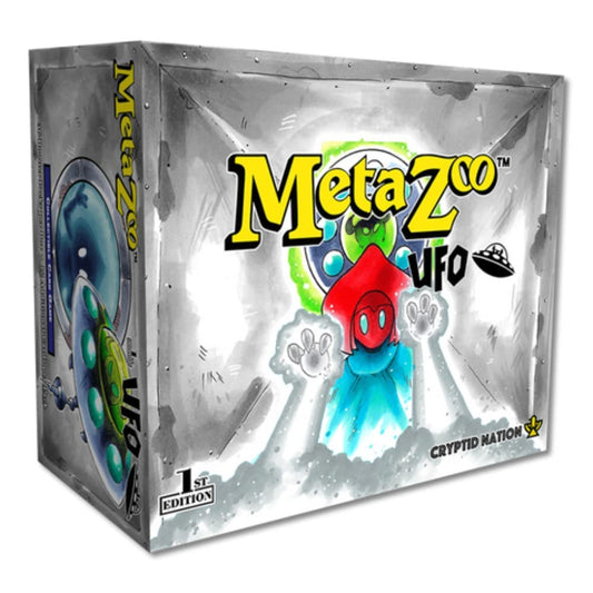MetaZoo UFO boosters pack artwork in silver, ideal for casual play and openings.