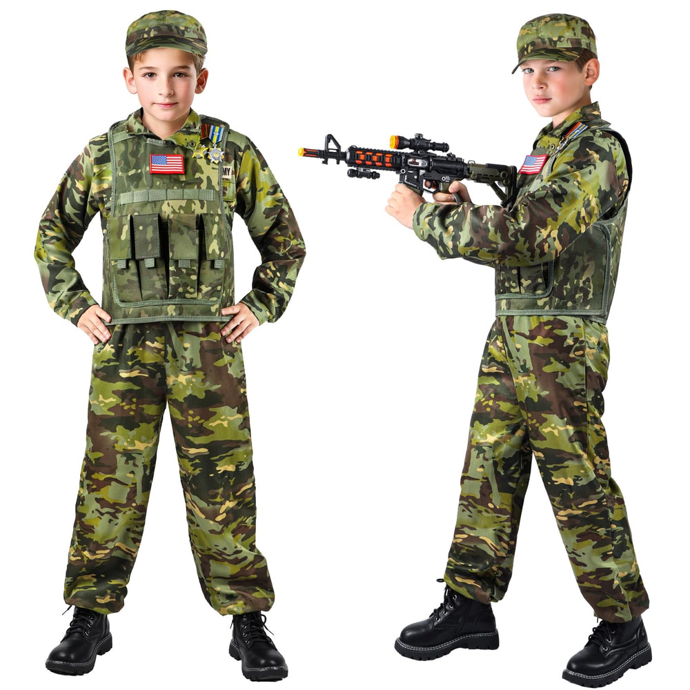 Metemot Kids Army Costume jacket durable for pretend missions