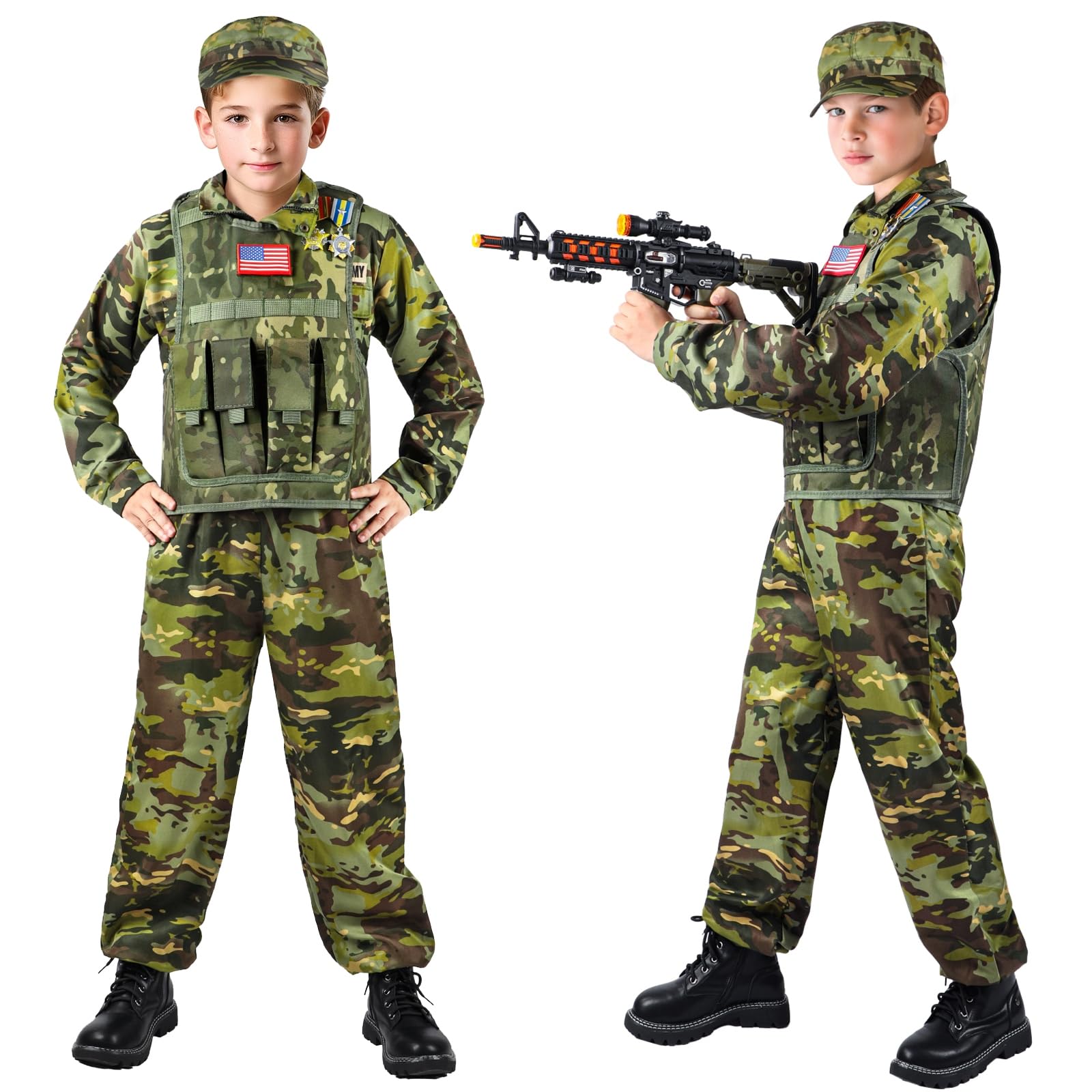 Metemot Kids Army Costume jacket provides sturdy comfort during play sessions.