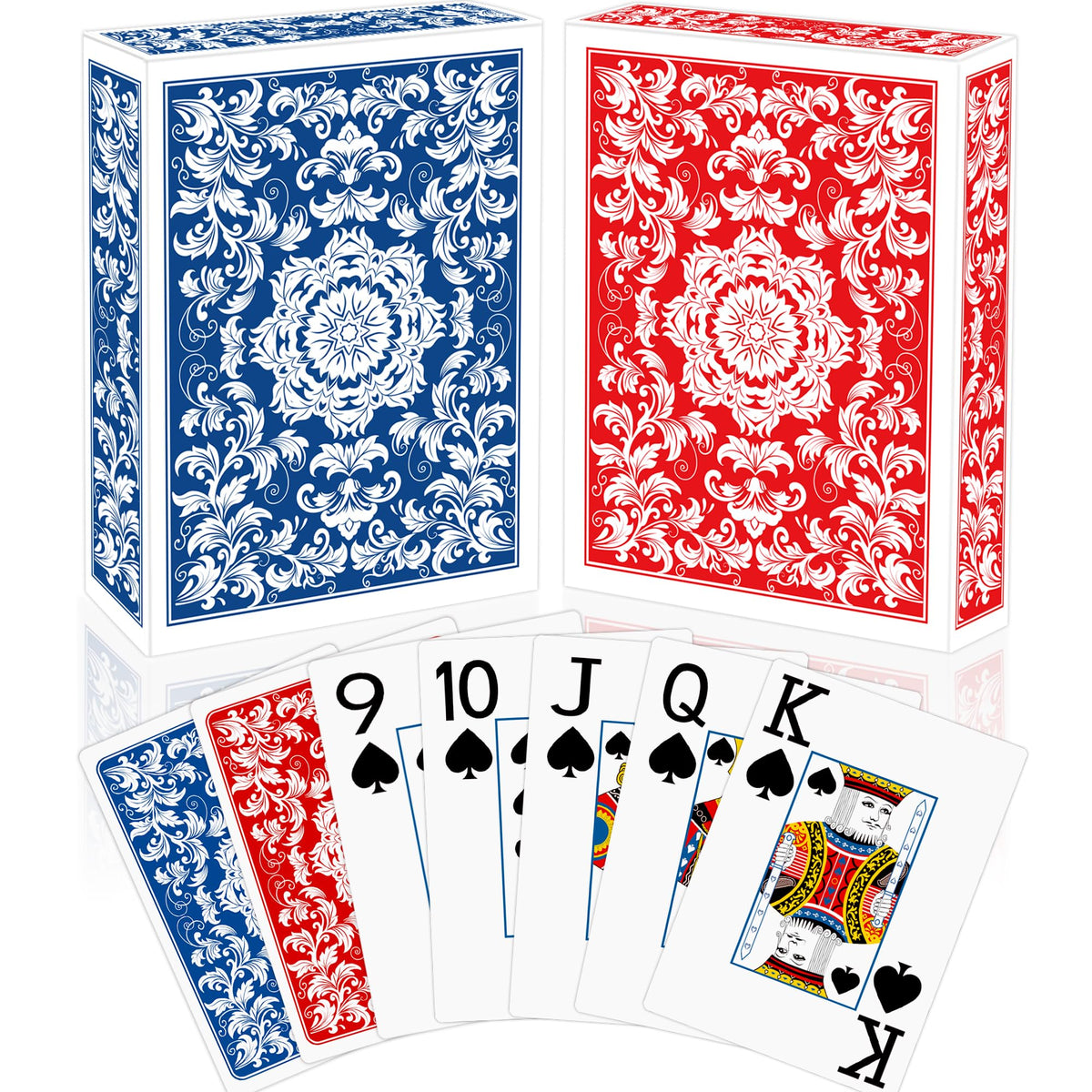 Metsyth blue large-print deck front shows bold numbers for easy reading during games.