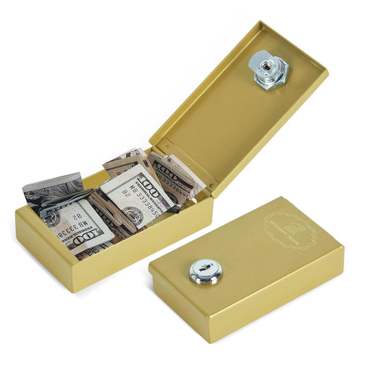 Meudid Winners Bank front view, golden cash box for secure storage