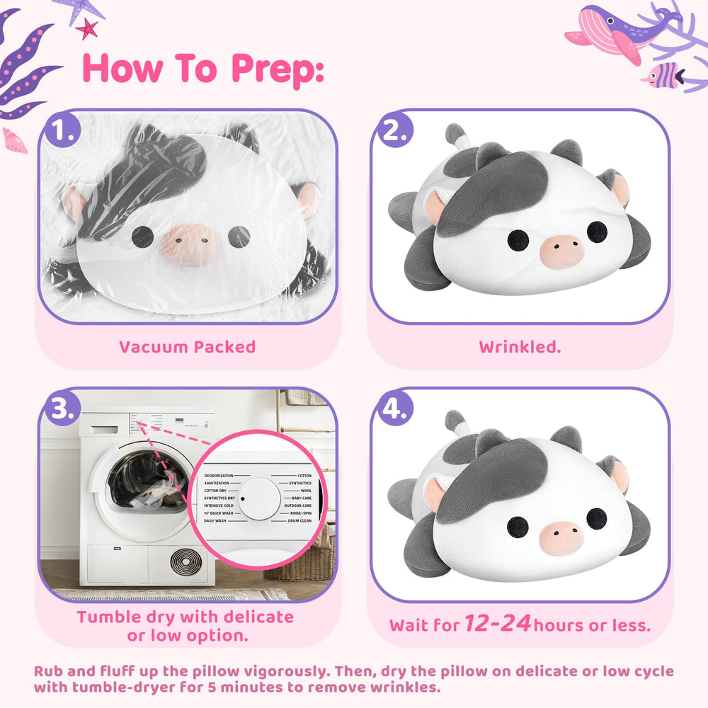 Mewaii portable plush cow pillow for travel and sleep