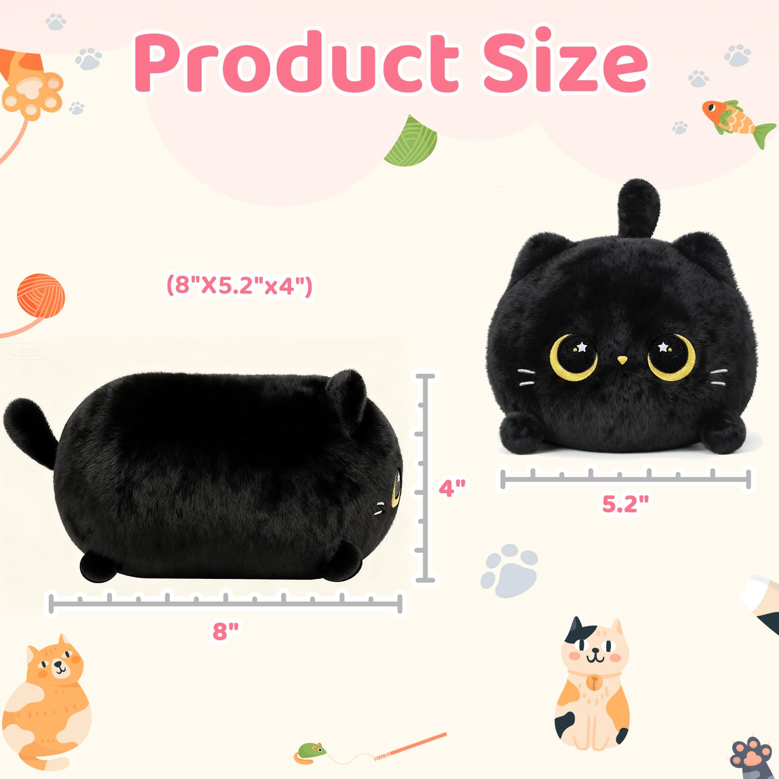 Mewaii Black Cat Plush embroidery detail enhances cuteness.