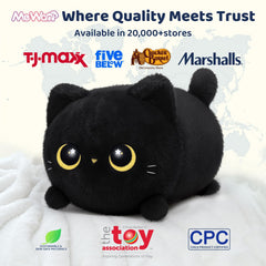 Mewaii black cat plush side profile; expressive face sparks imagination.