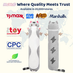 Mewaii cat body pillow long grey provides sofa back support