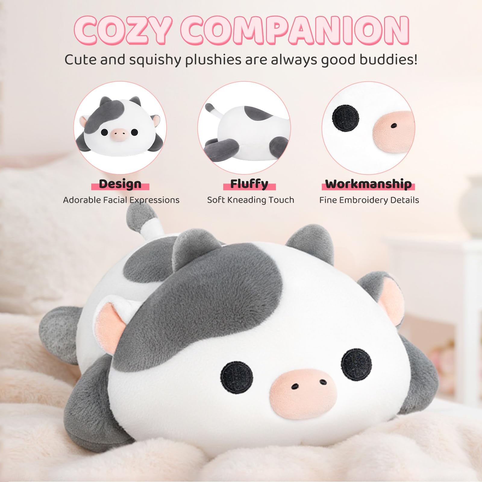 Mewaii cute cow stuffed animal creates warm room vibe