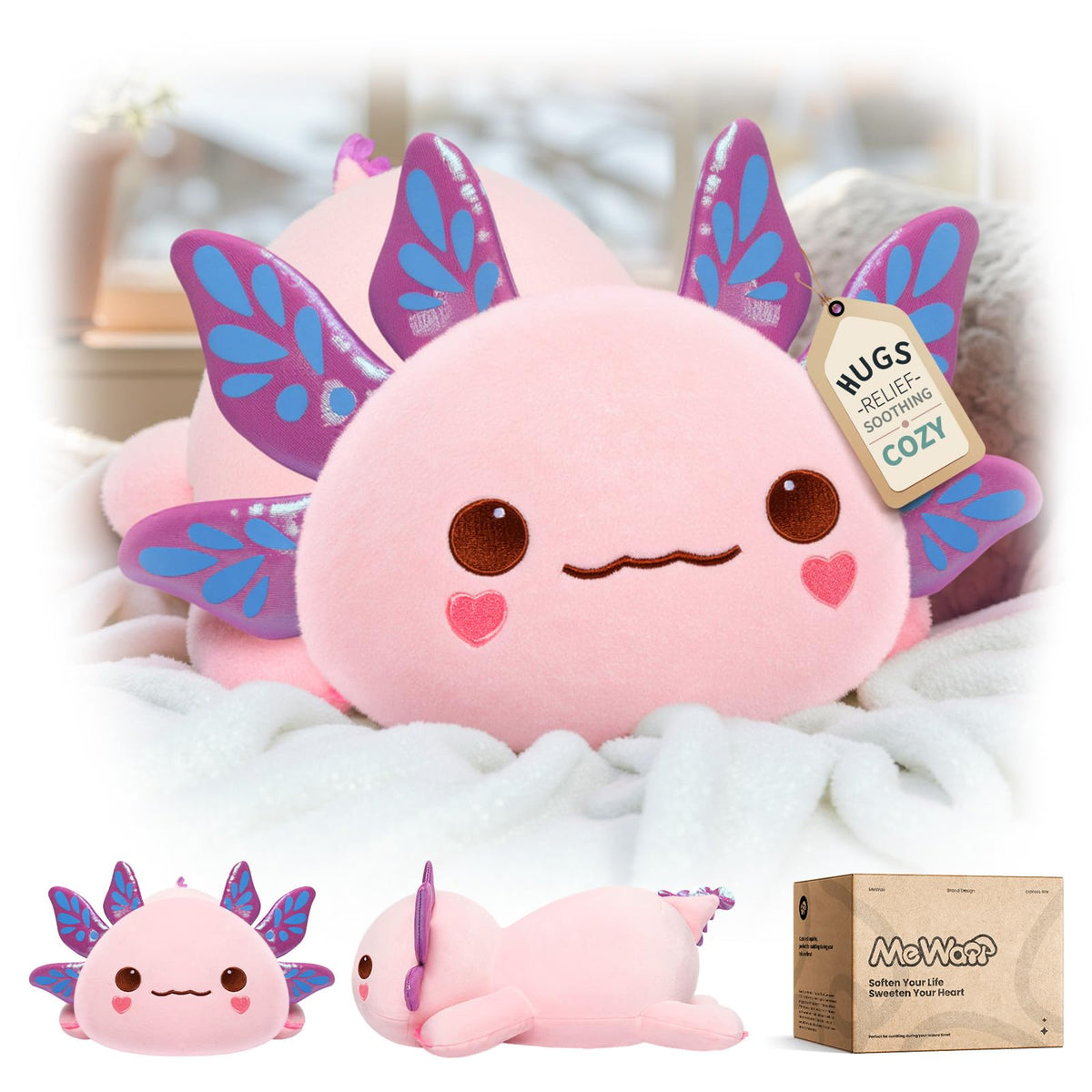 Mewaii axolotl plush pillow 13-inch for cuddling and decor