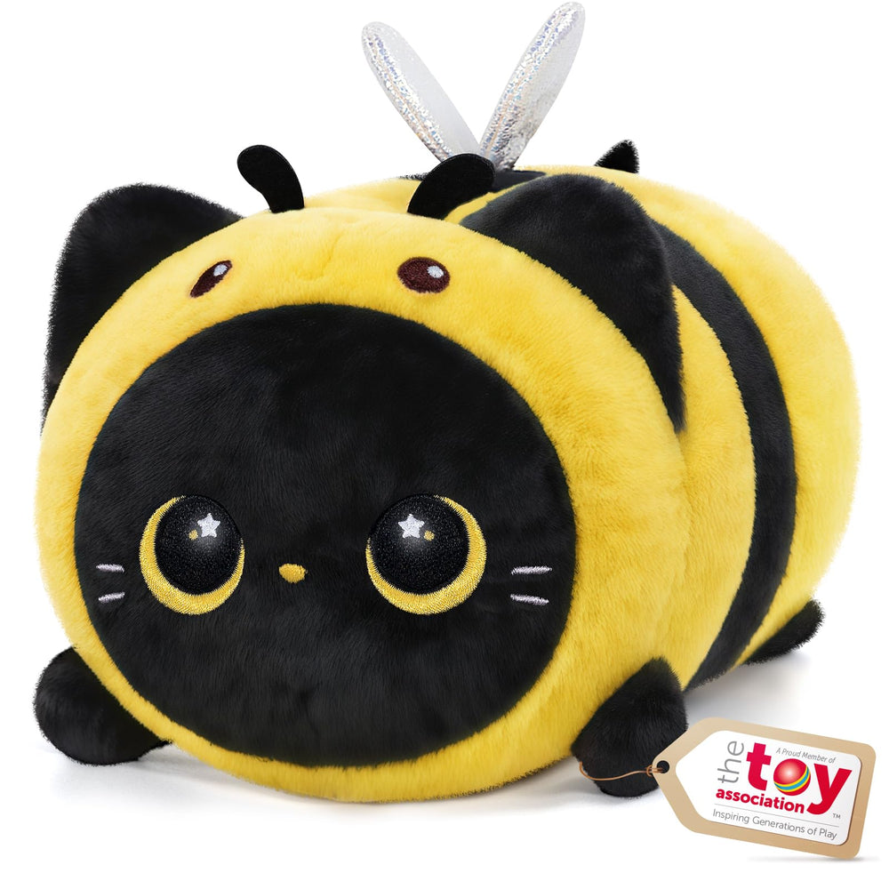 Mewaii cute black cat bee plush 16-inch front view, ideal cuddle companion