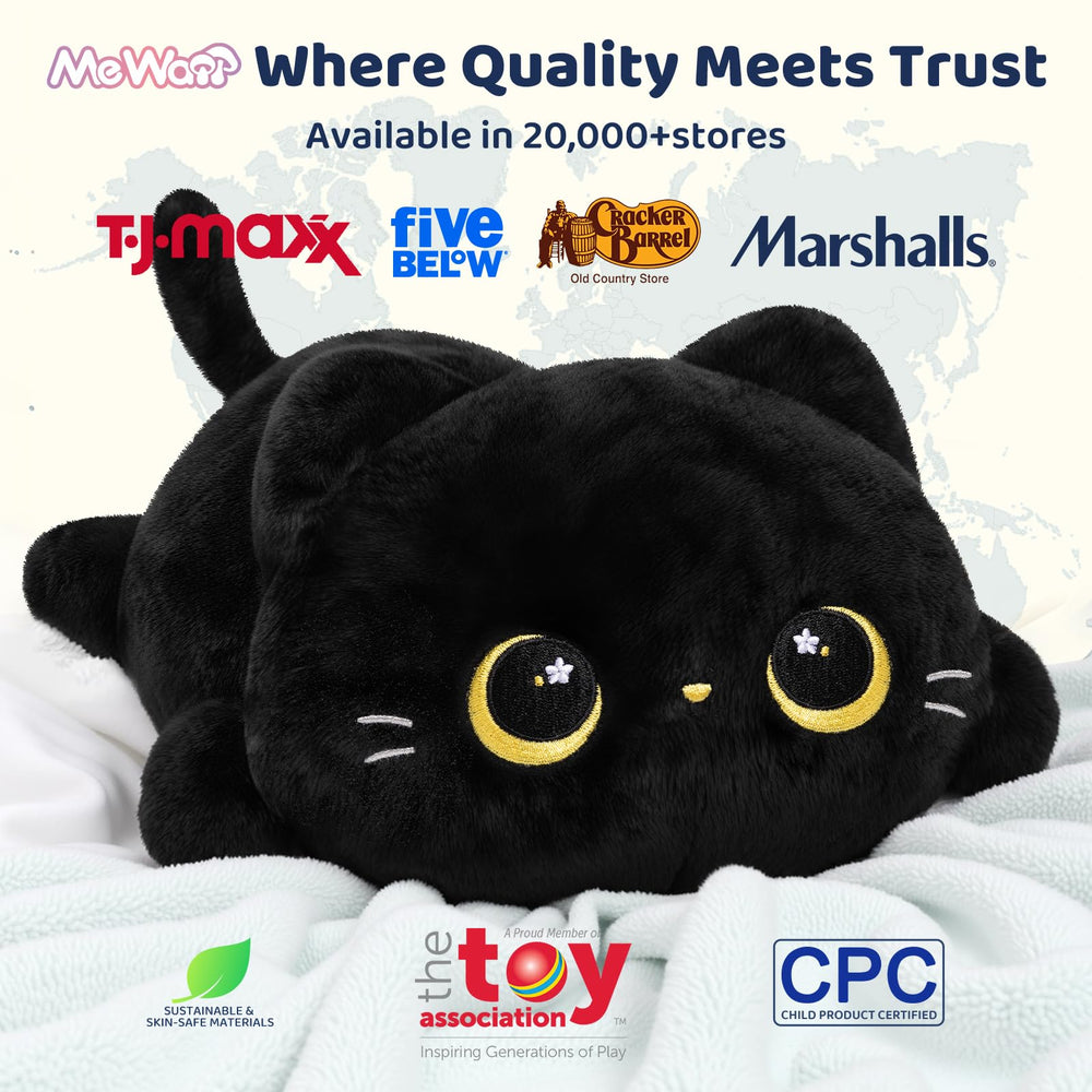 Mewaii cat plush pillow face detail inviting cuddling and imaginative play