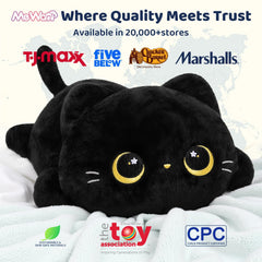 Mewaii cat plush pillow face detail inviting cuddling and imaginative play