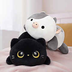 Mewaii plush pillow side view shows compact 13-inch size for travel