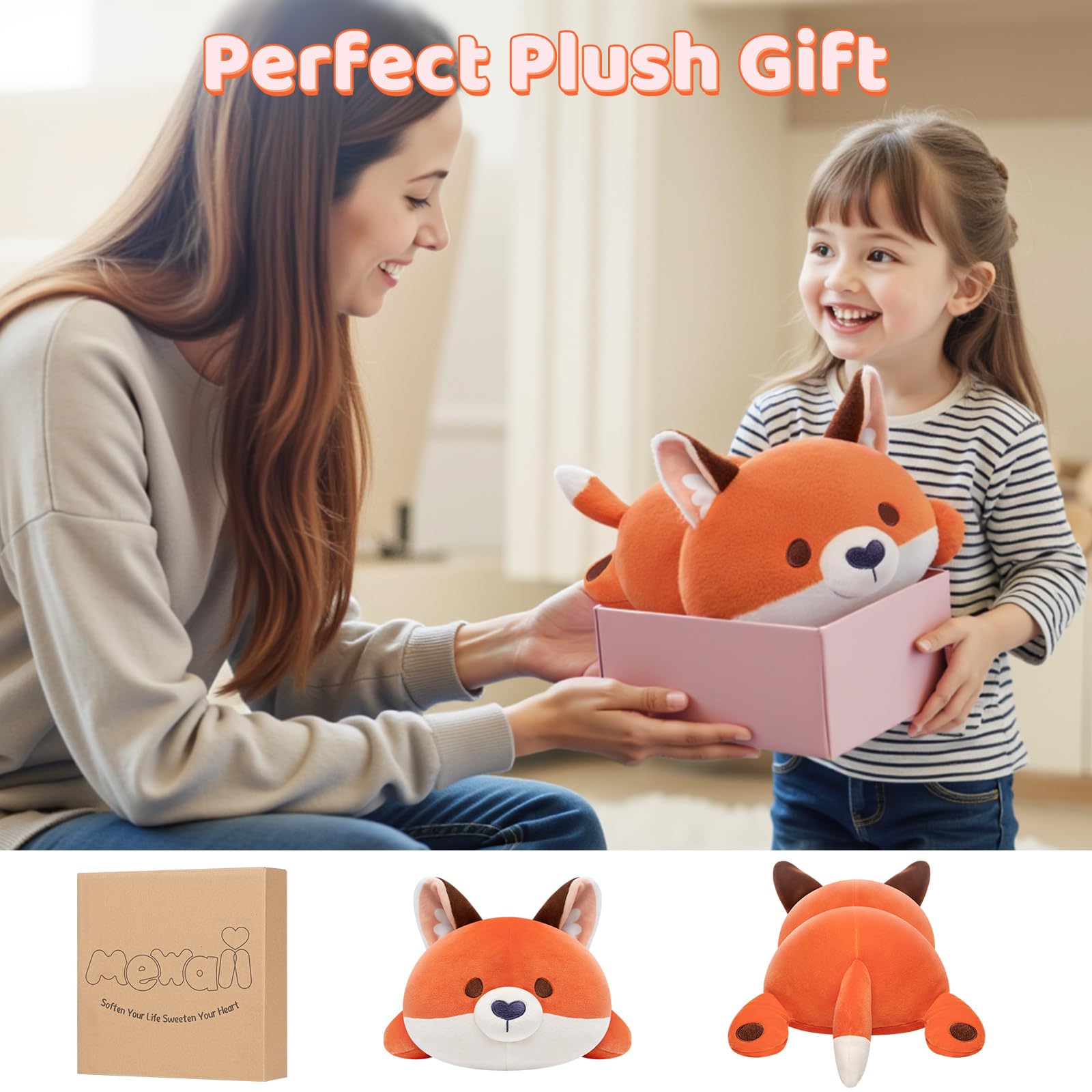 Mewaii Fox Plush Pillow 13-inch size perfect for cuddling anywhere