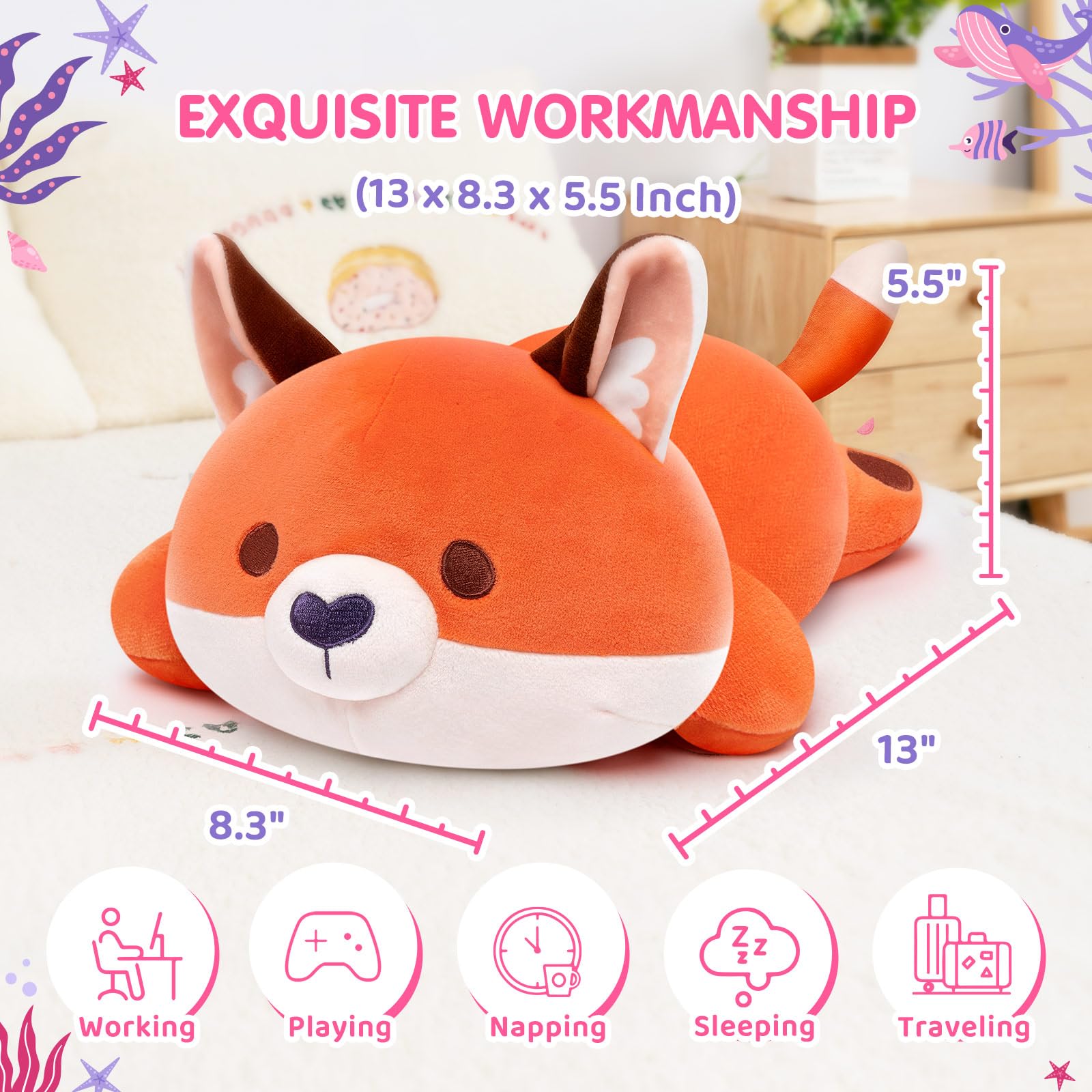 Mewaii Fox Plush Pillow bedtime companion for soothing evenings