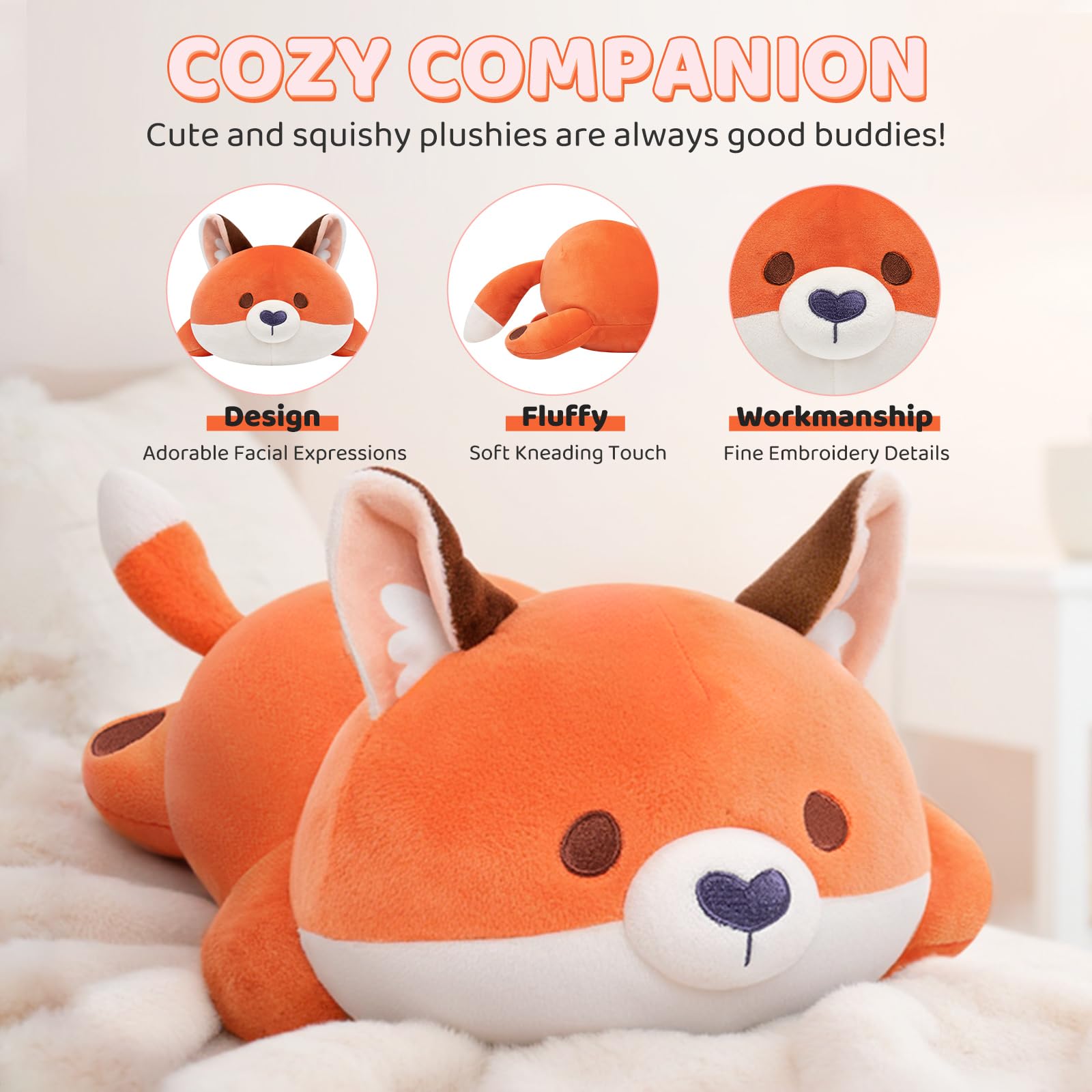 Mewaii Fox Plush Pillow decorative fox accent brightening a cozy space