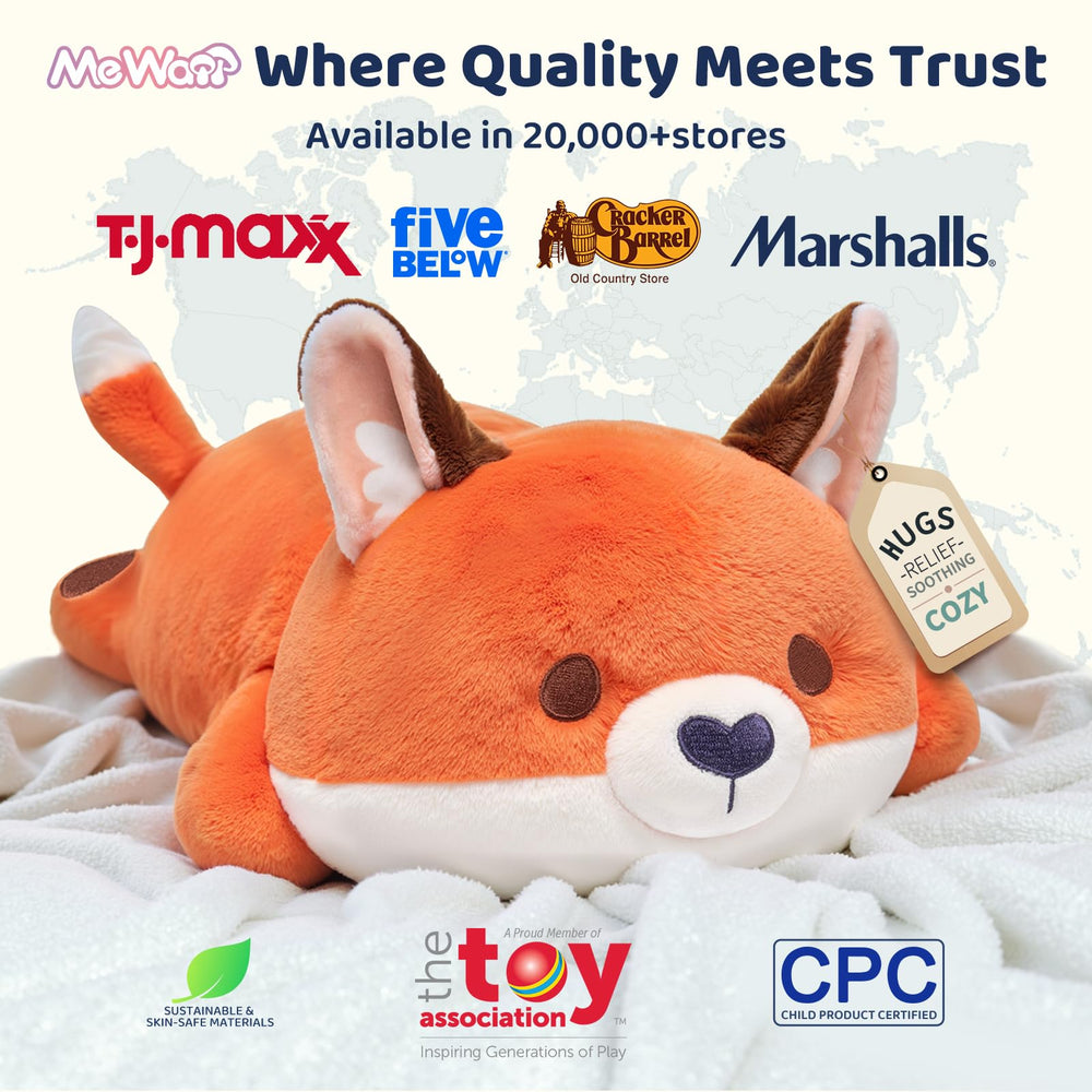 Mewaii Fox Plush Pillow close-up shows a friendly fox face for nap-time comfort