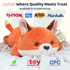 Mewaii Fox Plush Pillow close-up shows a friendly fox face for nap-time comfort