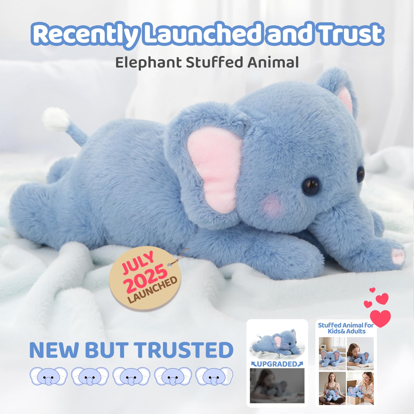 Mewaii elephant with removable heating pad for warm bedtime snuggles.