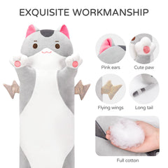 Mewaii kawaii grey cat stuffed animal face, lifelike charm for comforting companionship.