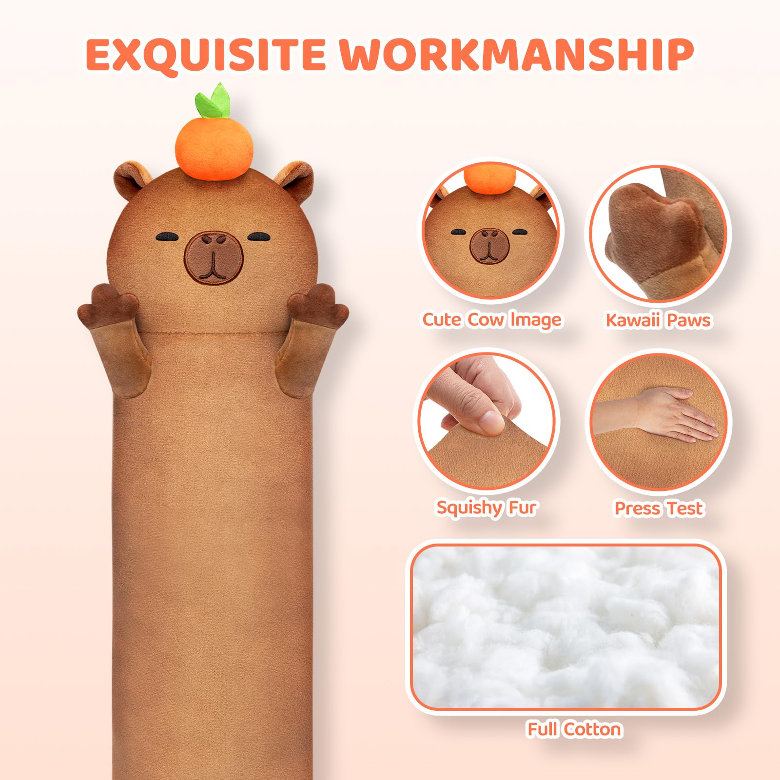 Mewaii long capybara plush 70cm offering extra support for resting.
