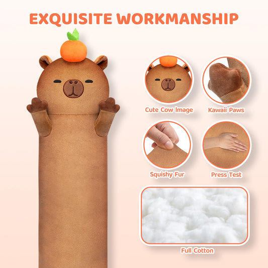 Mewaii long capybara plush 70cm offering extra support for resting.