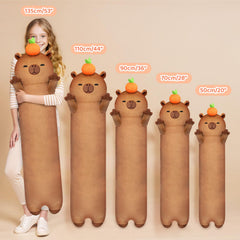 Mewaii long capybara plush 90cm provides full-body snuggle on sofa.