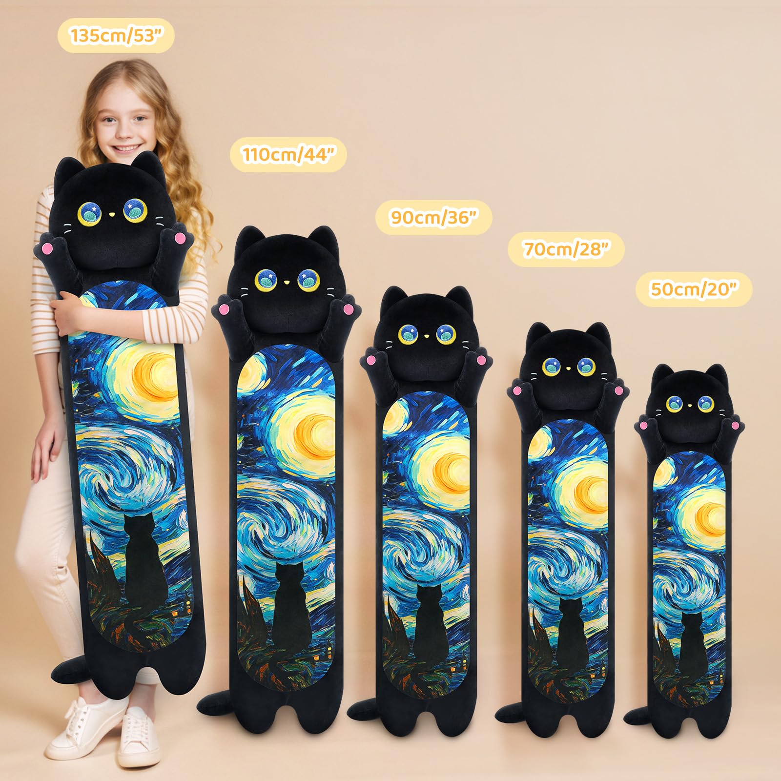 Mewaii long cat plush 110cm provides extra-long hugs