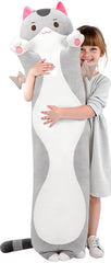 Mewaii long cat plush, 36 inches, side view for cozy hugging comfort.