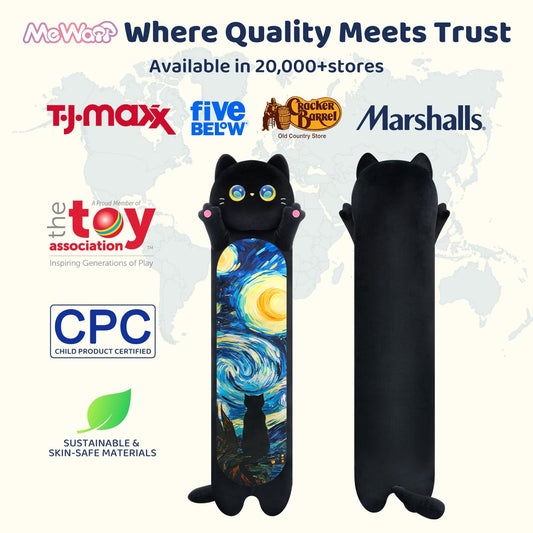 Mewaii Long Cat Plush 70cm size ideal for reading or desk lounging.