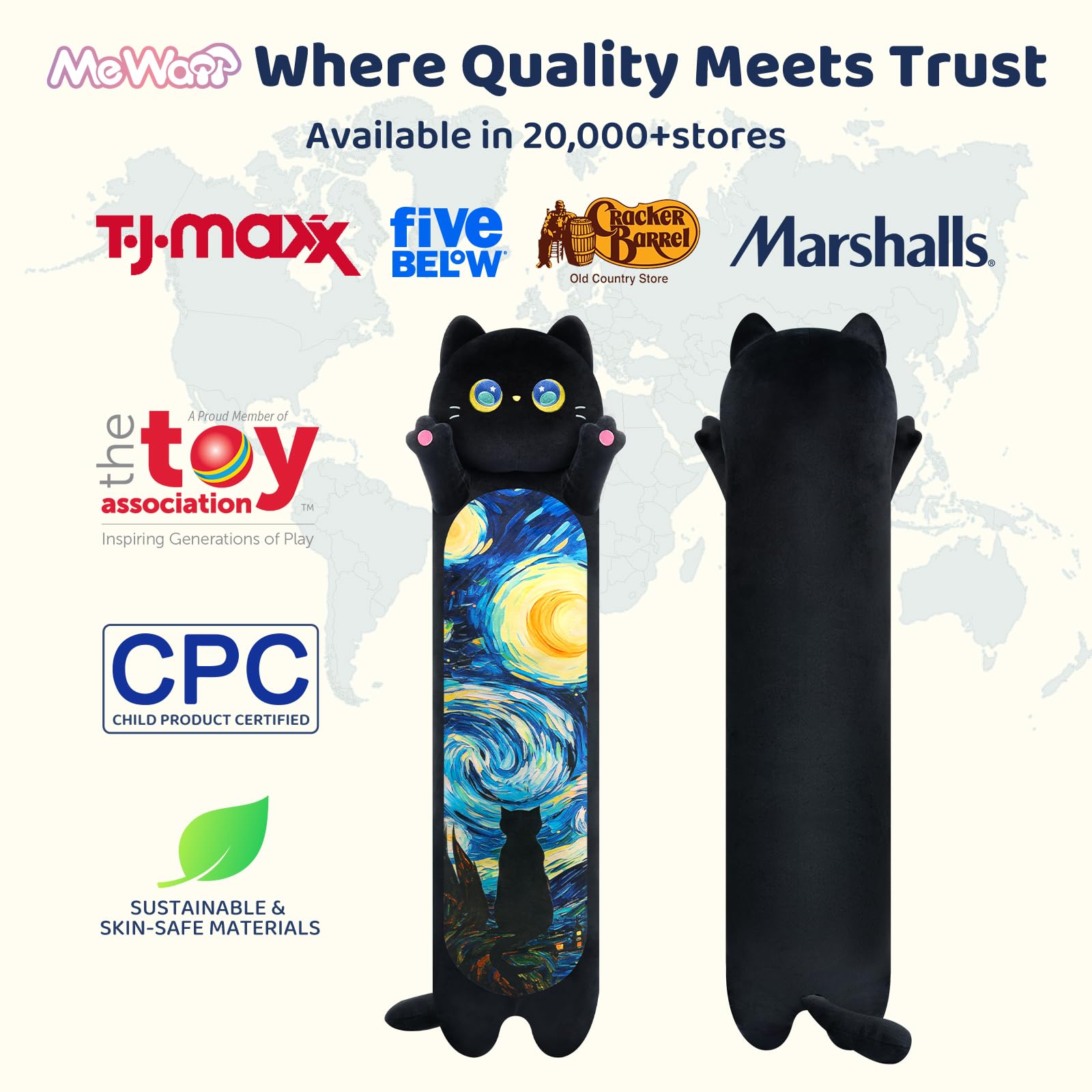 Mewaii long cat plush 70cm, perfect for relaxed lounging