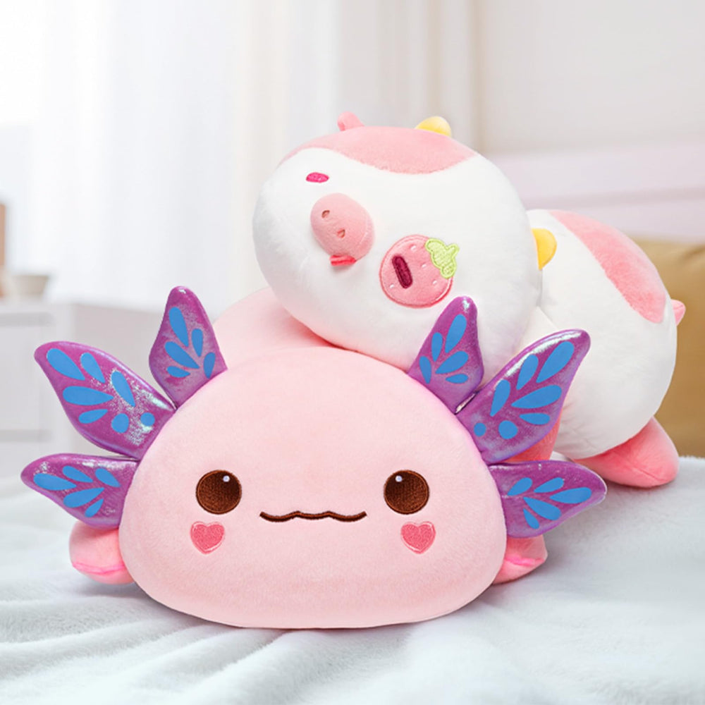 Mewaii axolotl plush with sparkly ears and friendly expression