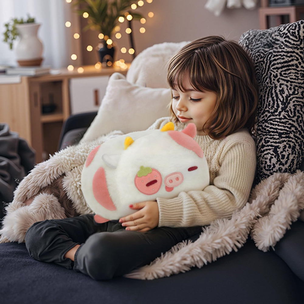 Mewaii Strawberry Cow Plush fabric texture highlights velvety softness and durability