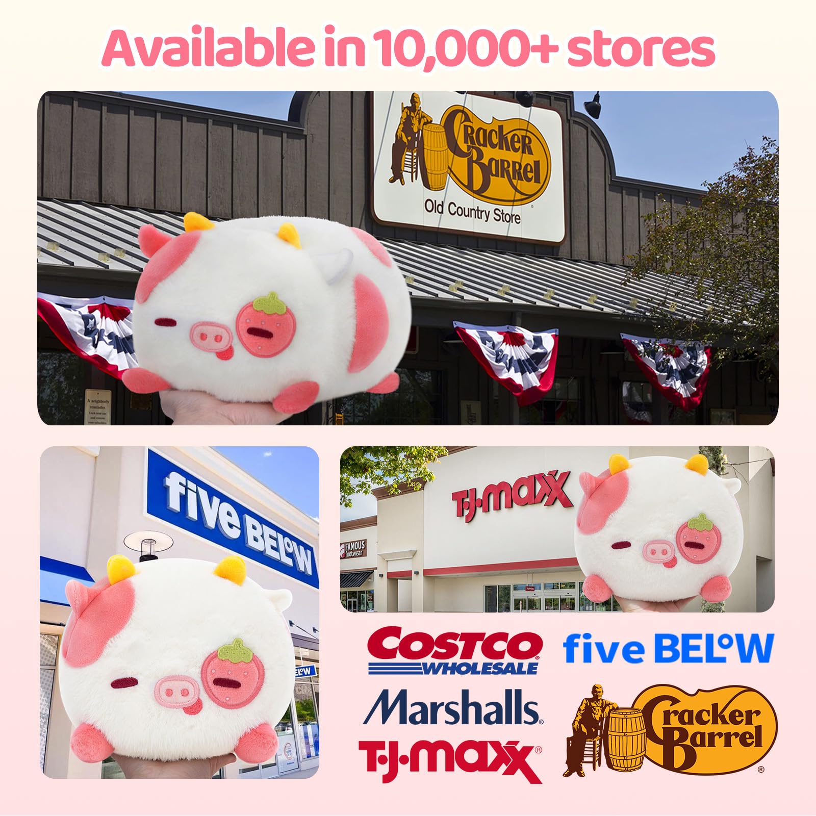Mewaii Strawberry Cow Plush care-friendly image showing simple washing for easy care