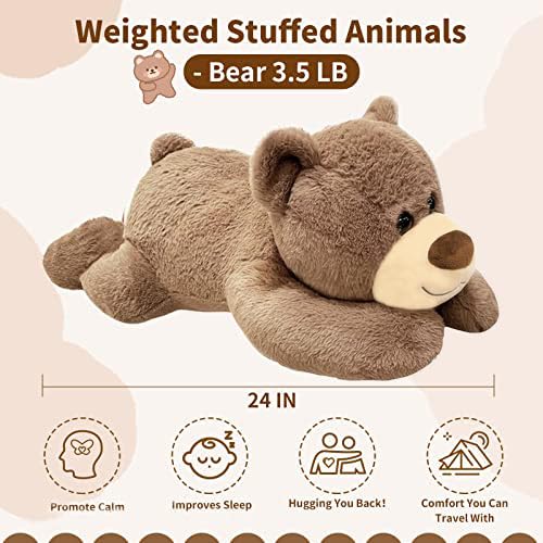 Mewkou weighted bear resting on lap for soothing sensory cuddle.