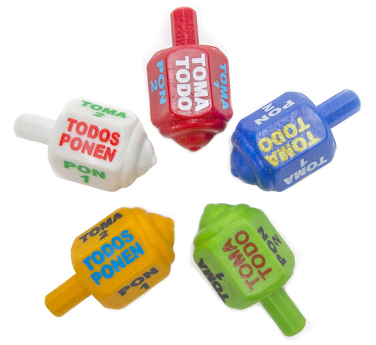 MexART pirinola solid plastic five-pack in multicolor for family games