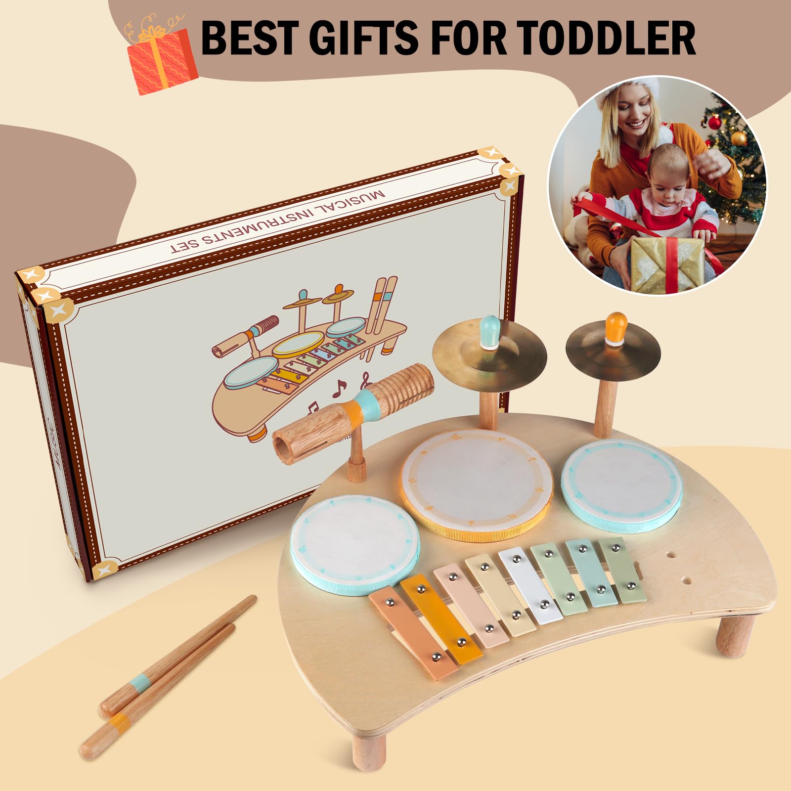 Meytccve Montessori Wooden Instrument—neutral colors aid calm focus.