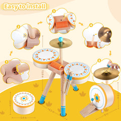 Meytccve Toddlers Drum Set baby musical toy for sensory discovery