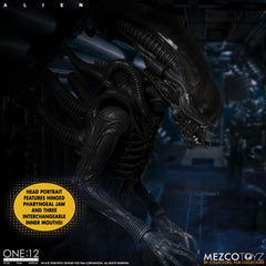 Mezco Alien One:12 figure on a shelf with lighting